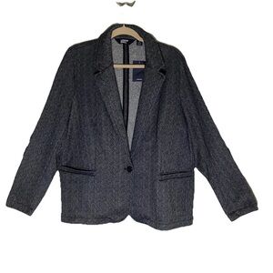 Lands’ End Knit Blazer Jacket Womens 1X Gray Herringbone One Button Pockets NWT